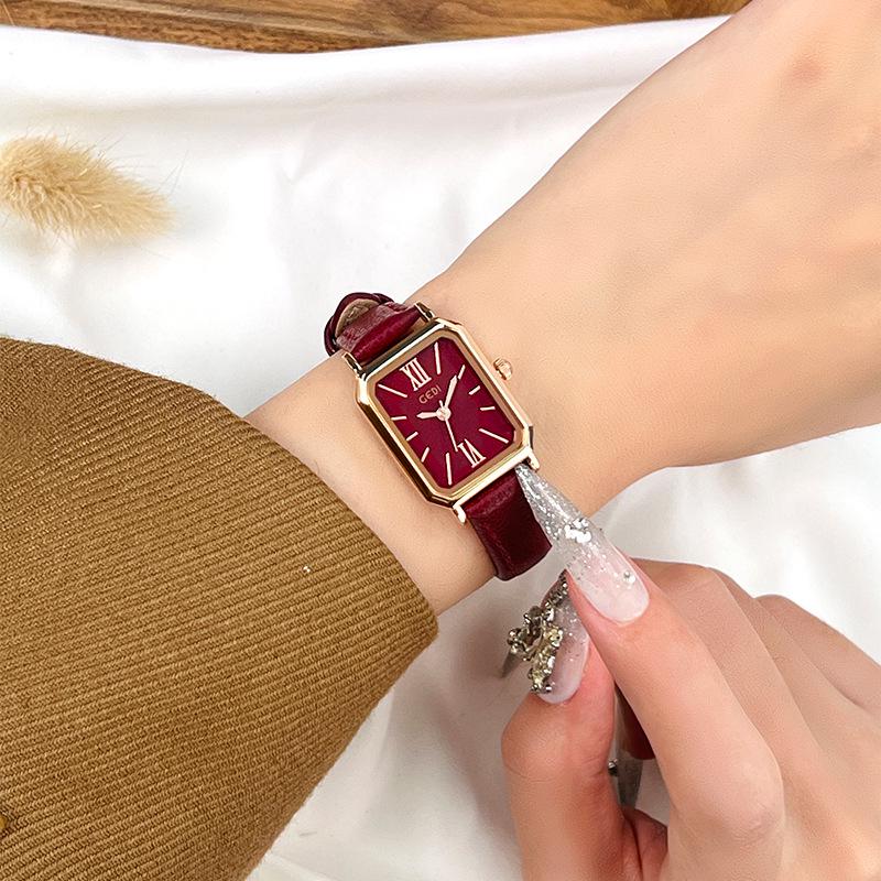 Gedi Minimalist Rectangular Women’s Watch – Retro Korean Style Quartz for Students