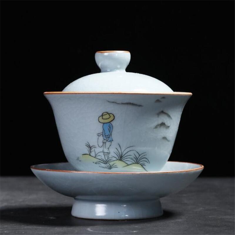 

180ml Vintage Kiln Tea Bowl Lid Saucer Set Ceramic Gaiwan Master Porcelain Tea Tureen Drinkware Container Teaware Teapot