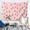 Cherry Heart Design Pattern With Pink Background Tapestry Wall Hanging Aesthetic Home Decor Tapestries for Living Room Bedroom