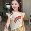 T-shirt d'été en coton à manches courtes pour fille Bébé Col rond Fin Décontracté Haut