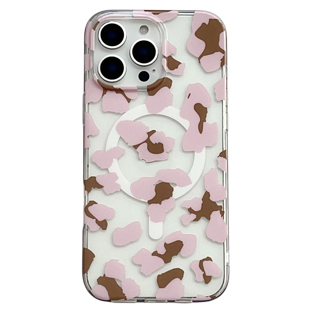 For iPhone 16 Pro Max Magnetic Case Hollow Leopard Print Design TPU PC Phone Back Cover