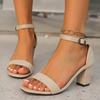 Fashion Women Heels Sandals New Summer Sandal Fashion Square Low Ladies Elegant Dress High Heels Sandal Shoes Outdoor Casual Slides