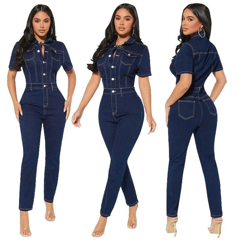3552 New Arrival Amazon European and American Sexy Silm Fashion Tight Denim Jumpsuit Women Denim