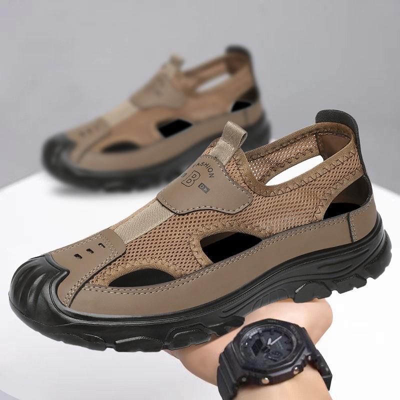Sandals men's summer new breathable mesh hollow men's shoes men's bag head beach shoes