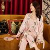 Ice Silk Pajamas Women's Imitation Silk Nightgown Sling Three-piece Set Summer New Style Outfit for Home