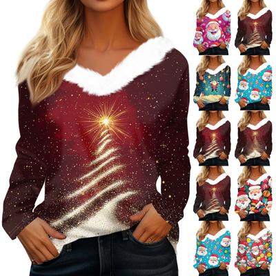 Long Sleeve Shirts For Women Cute Tops Christmas Prints Tees Blouses Casual Plus Size Basic Tops Pullover