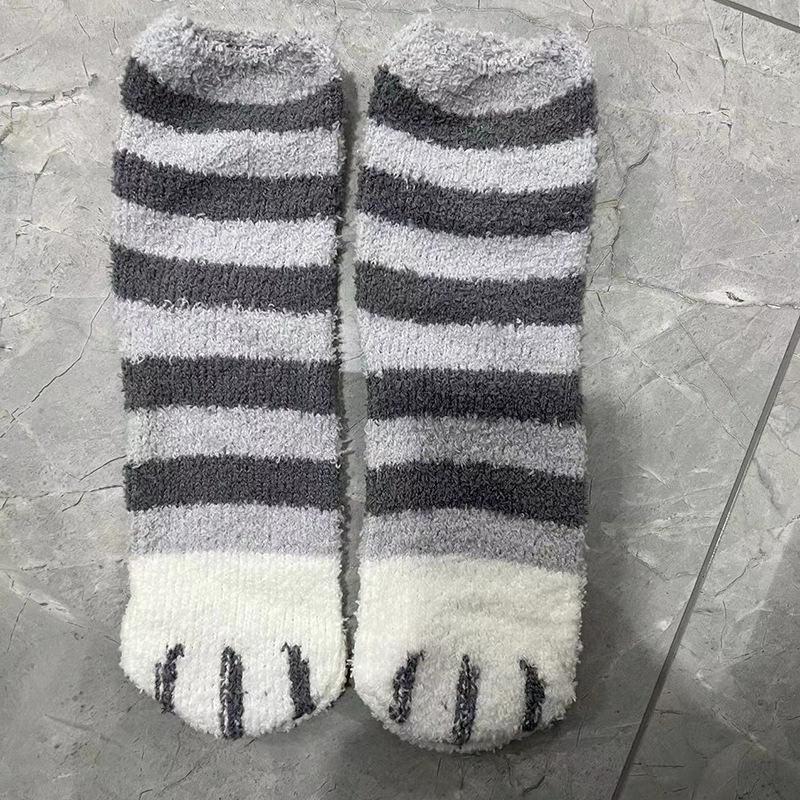 Female Autumn and Winter Lovely Cat PAWS Thickened Warm Floor Sleeping Socks