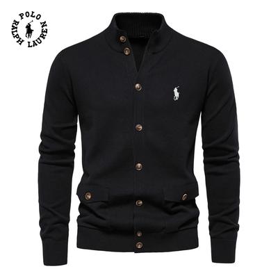 Ralph Lauren Autumn and Winter Embroidered New Men's Top Cardigan, High-quality Business Casual Solid Color Sweater for Men