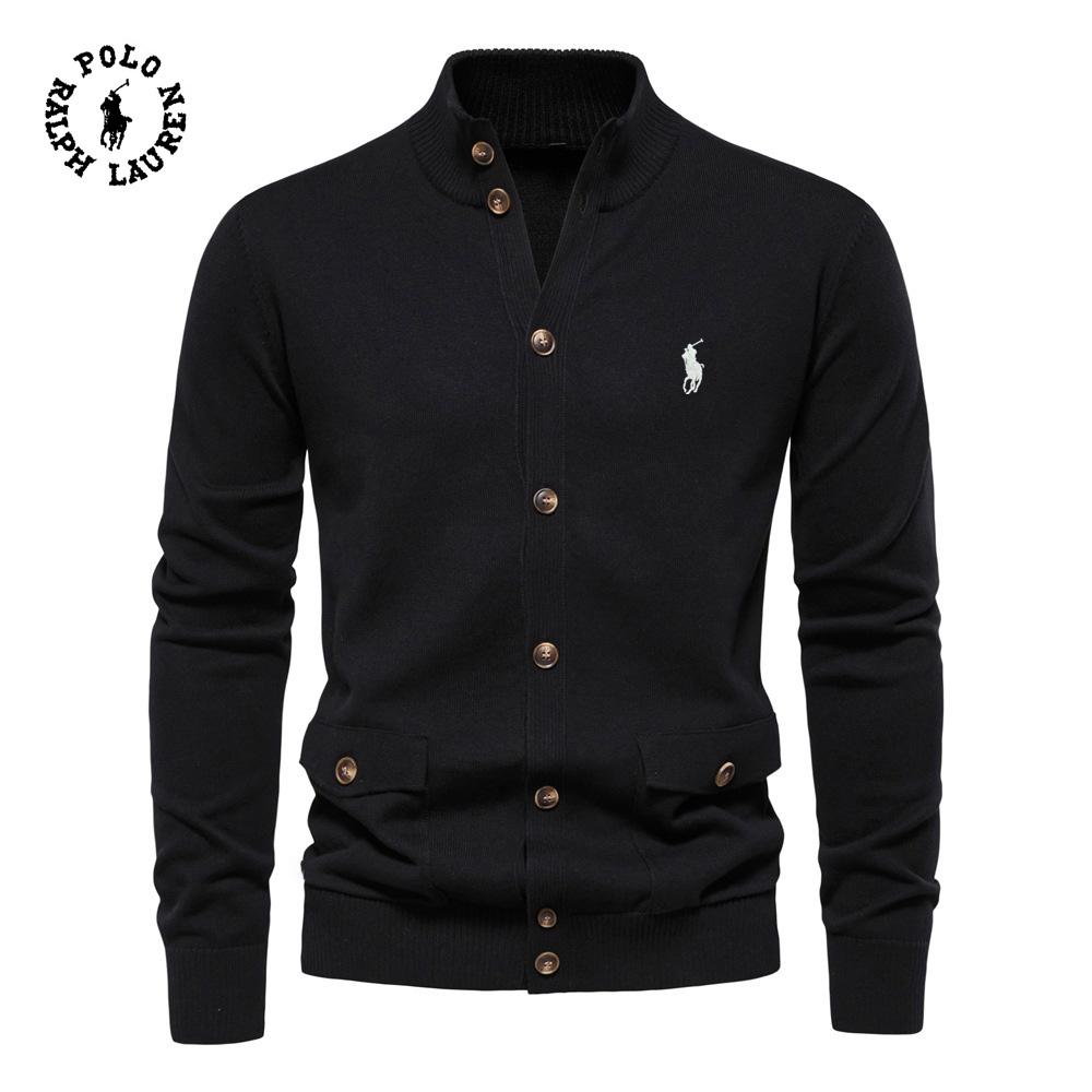 Ralph Lauren Autumn and Winter Embroidered New Men s Top Cardigan, High-quality Business Casual Solid Color Sweater for Men S