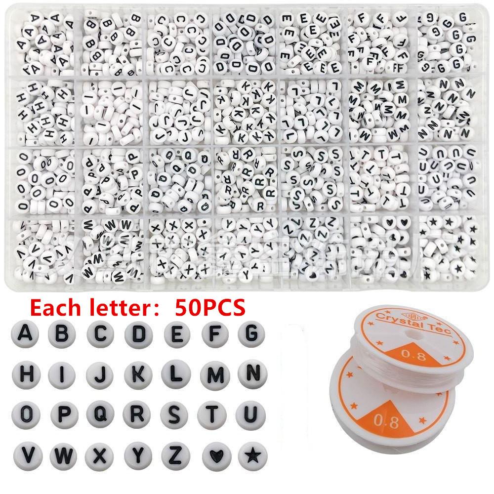 

1400pcs/Box Acrylic English Alphabet Letter Beads Kits With Stretch Cords For Name Bracelets Jewelry Making Acrylic Beads Box белый