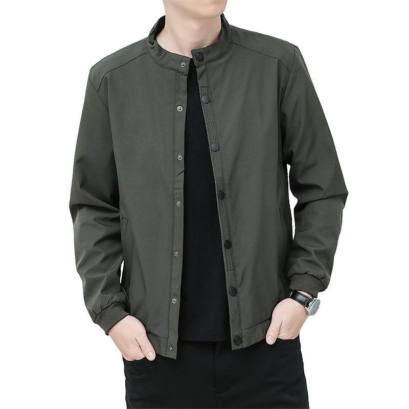 Spring and Autumn Seasons Thin Fashion Standing Collar Casual Loose Simple Solid Color Men's Long Sleeve Workwear Jacket