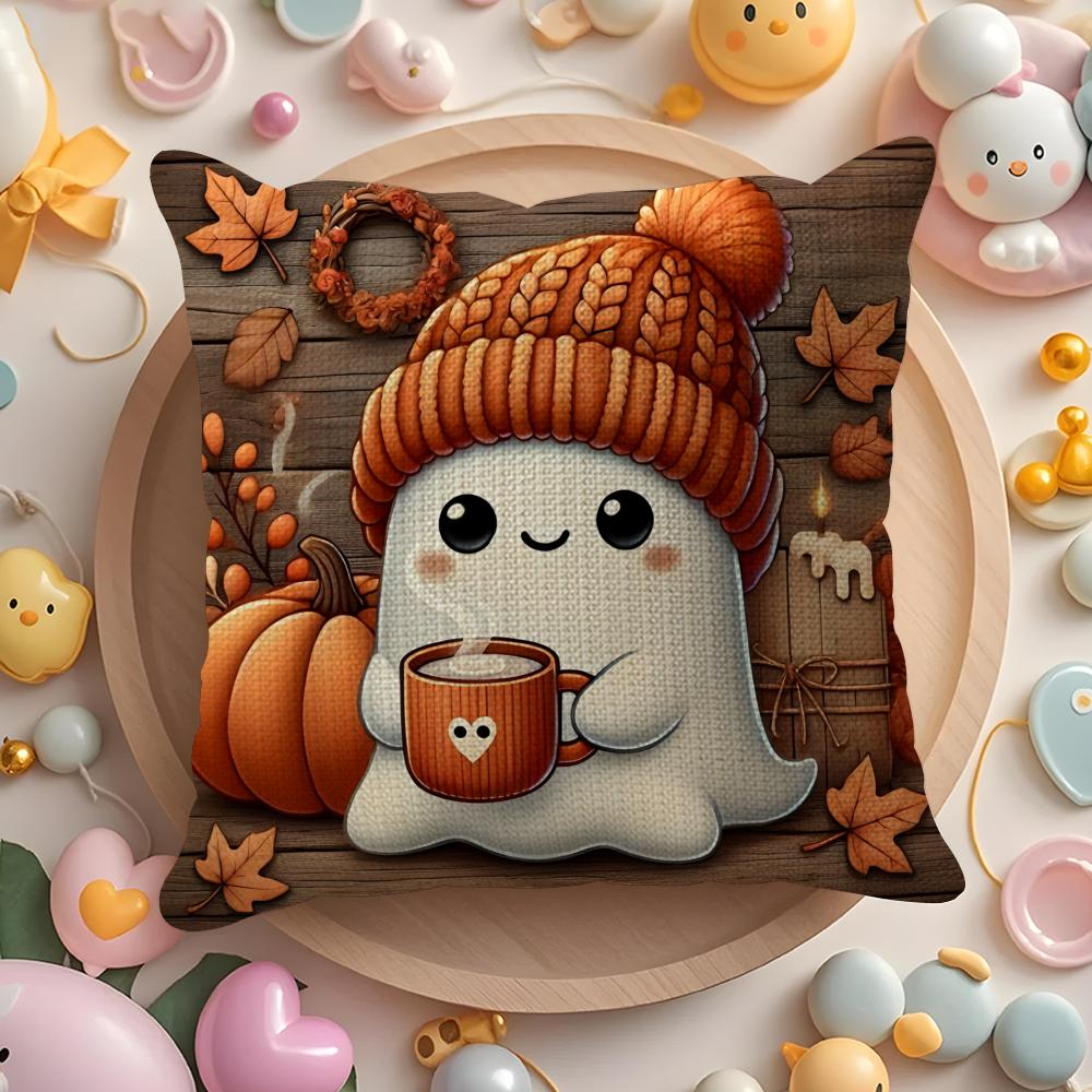 Cute And Funny Little Ghosts For Halloween Pillow Case Sofa Living Room Bedroom Headboard Backrest Cushion Square Cushion