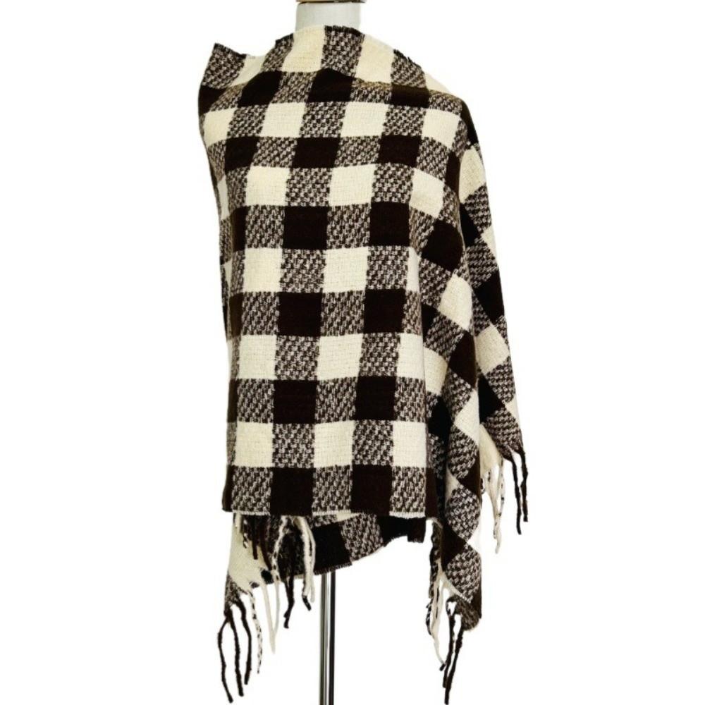Checkered Wool Tassel Scarf Coldproof Women Cashmere Shawl Fashion Winter Cashmere Scarves Girls