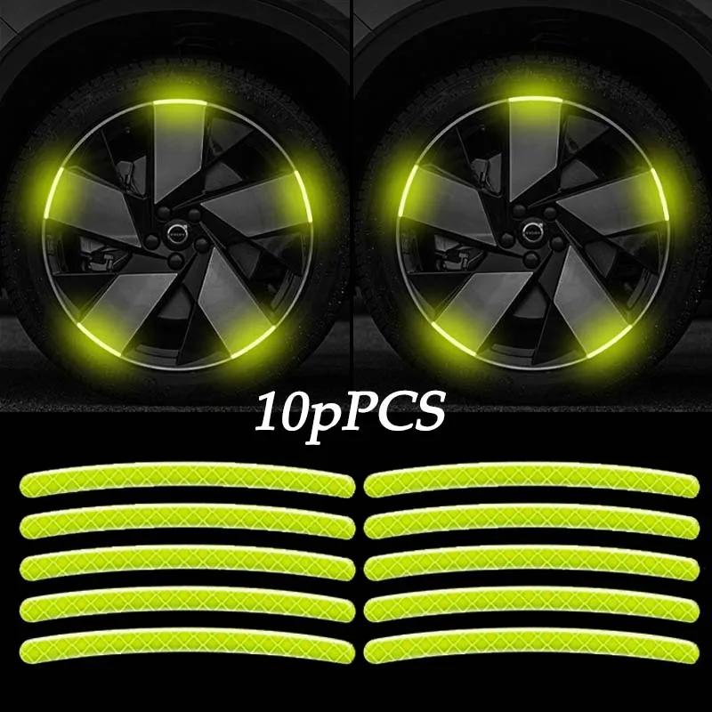 New 10pcs Car Wheel Hub Reflective Sticker Tire Rim Reflective Strips Luminous Sticker for Night Driving Car-Styling Accessories