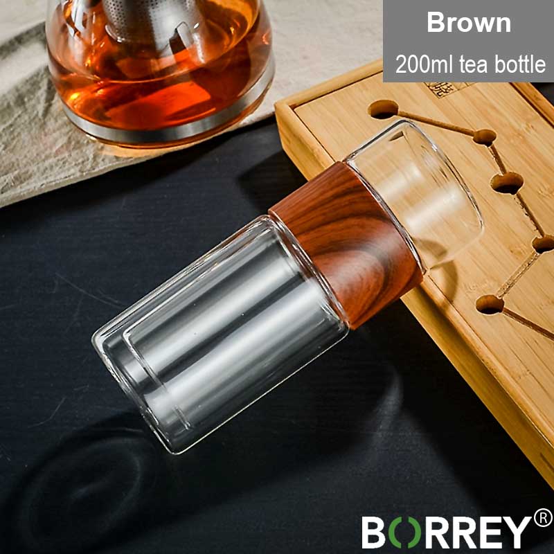 BORREY Skleněná láhev na horký čaj Skleněná láhev s dvojitou stěnou na vodu Creative Tea Skleněná láhev na oddělování vody Láhev na čaj do kanceláře 200 ml
