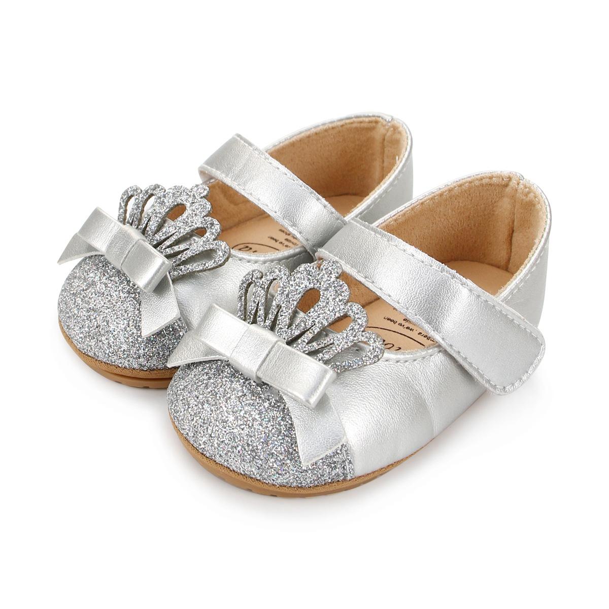 Baby Princess Shoes Soft Sole Toddler Walking Shoes Magic Tape Closure Comfortable Flexible Non Slip Bottom Infant Footwear 11 серебряный