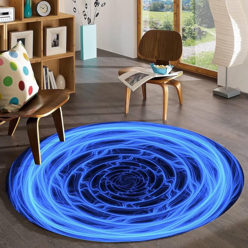 

3D Visual Circular Carpet Purple Blue Gemstone Mine rug Creative Dragon Eyes Living Room Bedroom Kitchen Home Non Slip Mat 80x80cm
