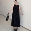 DIMANAF 2026 Summer New Plus Size Women Black Sleeveless Maxi Dress Elegant A-Line Solid Long Vest Dresses