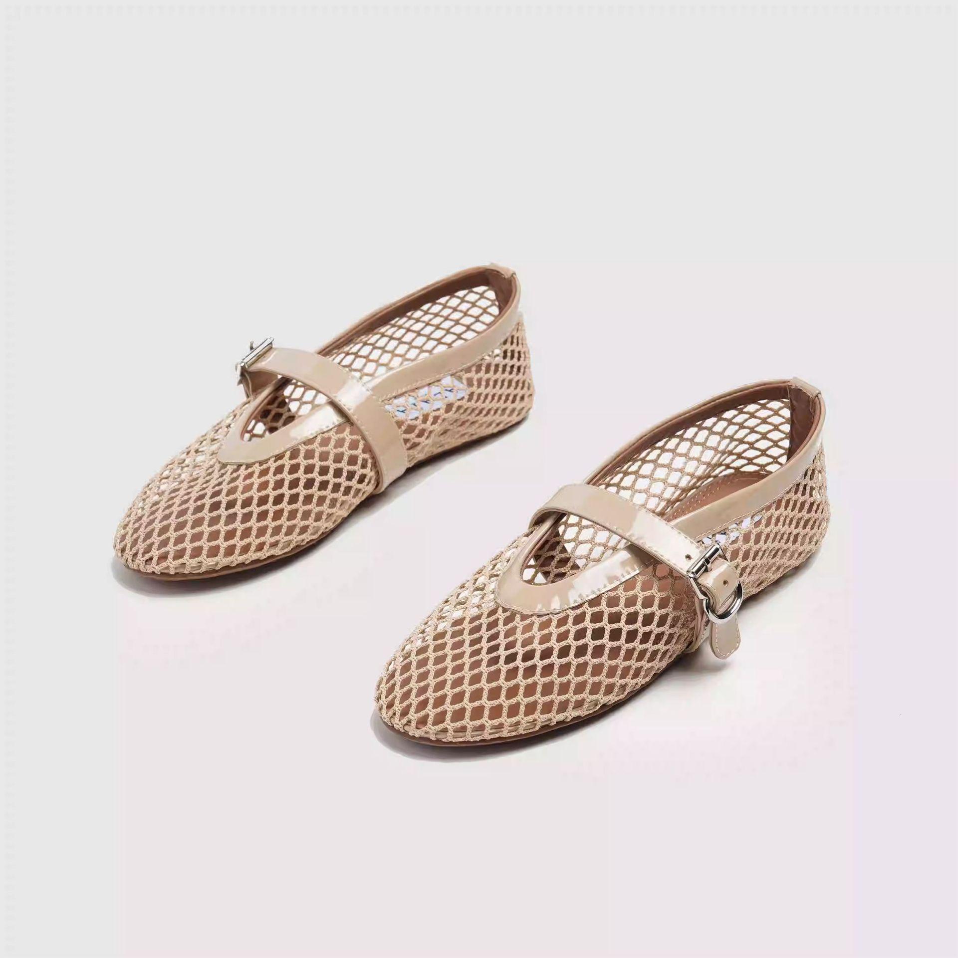 TrendVibeCN Dames Zomer Mesh Ademend Ronde Neus Ballerina's 36 abrikoos