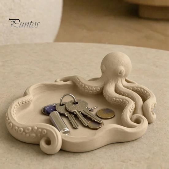3D Printed Octopus Organizer Storage Tray, Printing Molding, with Tentacle Matte Black Tray Groove Integrated for Keys Jewelry Stationery Decorative