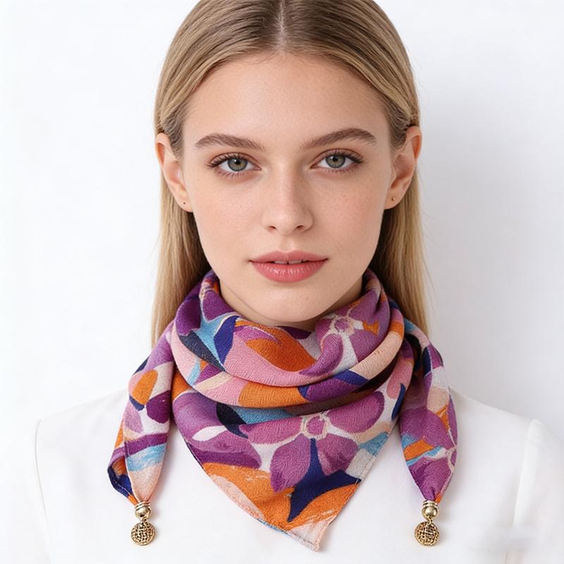 1PC Necklace French Style Magnetic Closure Gift Silk Scarf Luxury Painted Pattern Elegant Neck Scarf Versatile Multi-Color