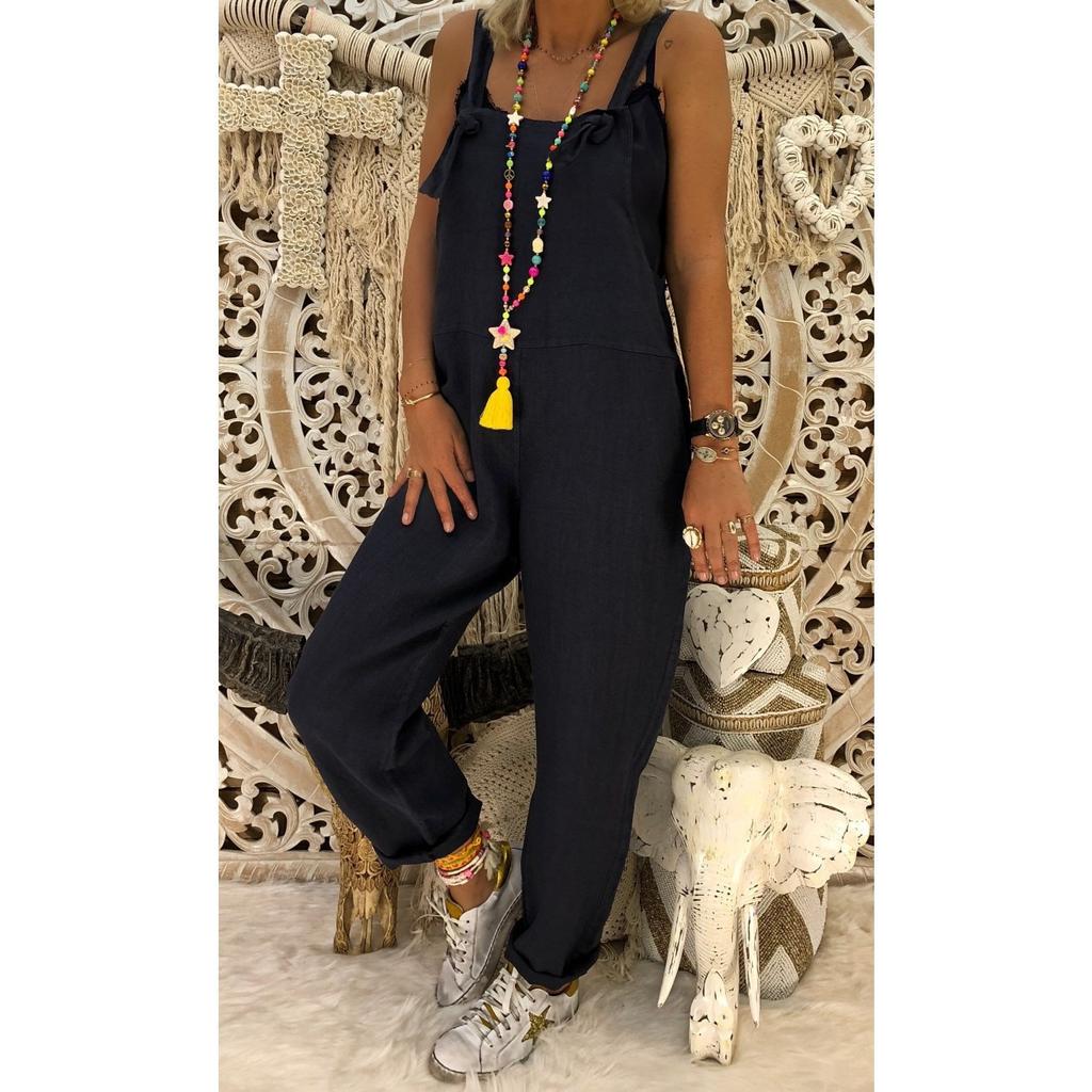 Curve-Friendly Suspenders Romper 2025 - Relaxed Fit Wide Strap Jumpsuit W/ Adjustable Ties, Plus Size Boho Palazzo Pants for Beach & Street