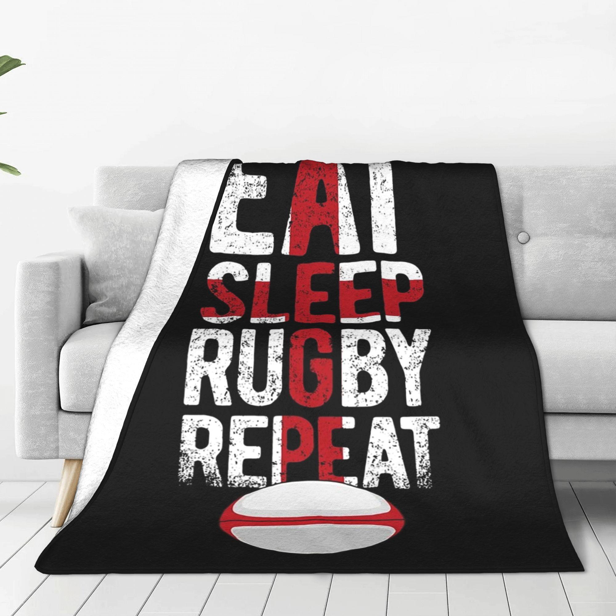 Exquisite Fashion Items Unisex Eat Sleep Rugby Repeat England Rugby Blanket Warm Fleece Sofa Throw Blanket For Home Bedroom Office Throws Bedspread Quilt
