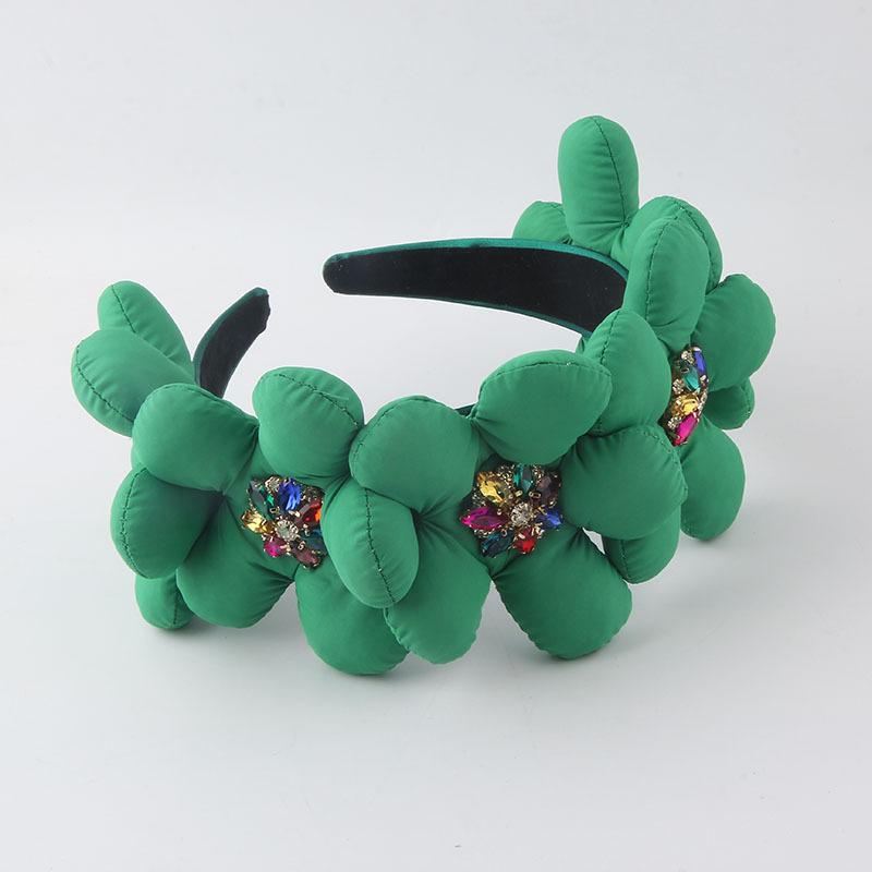 Sponge Green Crystal Rhinestones Hairband For Women Luxury Bohemian Fashion Headband Temperament Wedding Party Accessoories