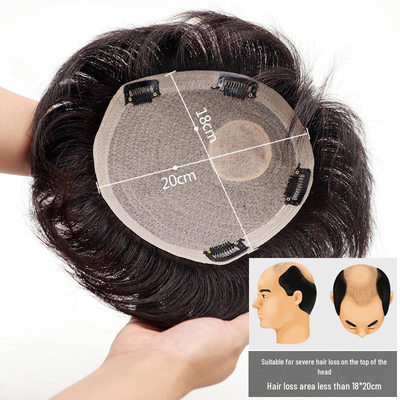 Men's Short Real Hair Wig for Baldness - Fluffy, Lightweight, Thin Patch Style