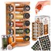Wooden Rotating Round Spice Rack + 20 Spice Jars + 75 Pcs Colorful Spice Labels, Size 36 (Pl Set)