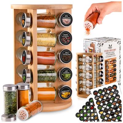 Round Wooden Rotating Stand + 20 Spice Racks + 75 Colored Spice Labels, Size 36 (PL Set)