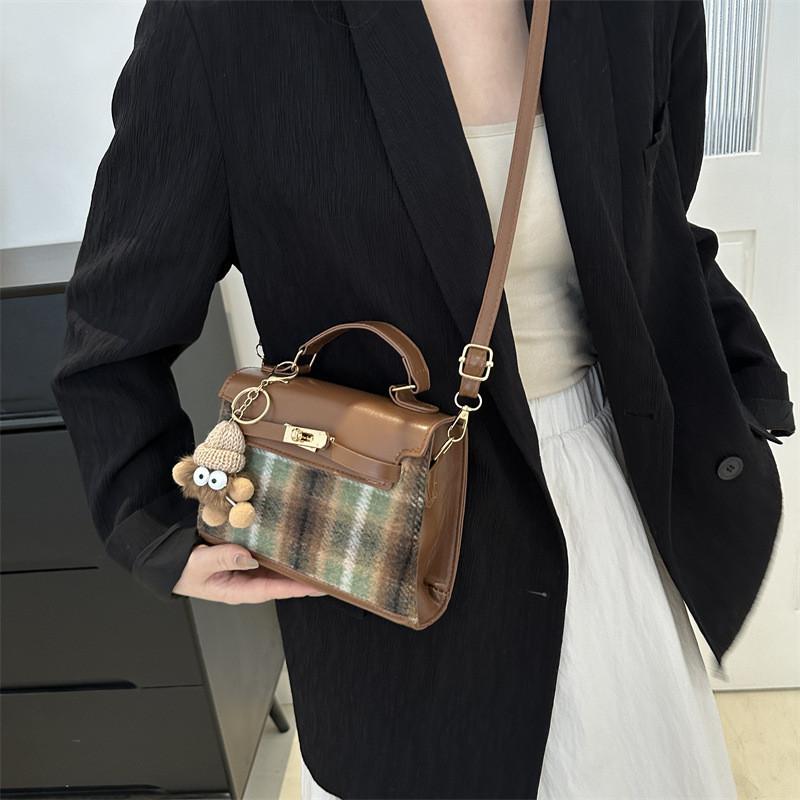 Fashionable Plaid Color Block Shoulder Crossbody Bag Women Bags2024 Street Style