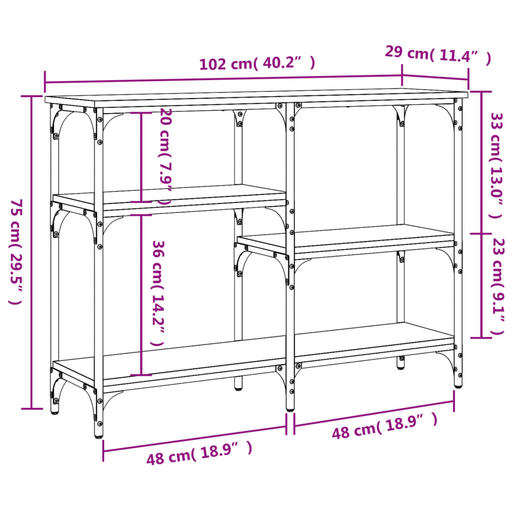Console Table Smoked Oak 102x29x75 cm Wood Based Panel