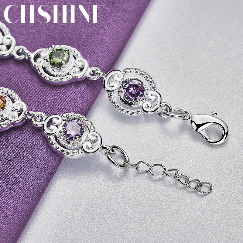 CHSHINE 925 Sterling Silver Color Crystal Chain Bracelet For Women Wedding Party Fashion Jewelry