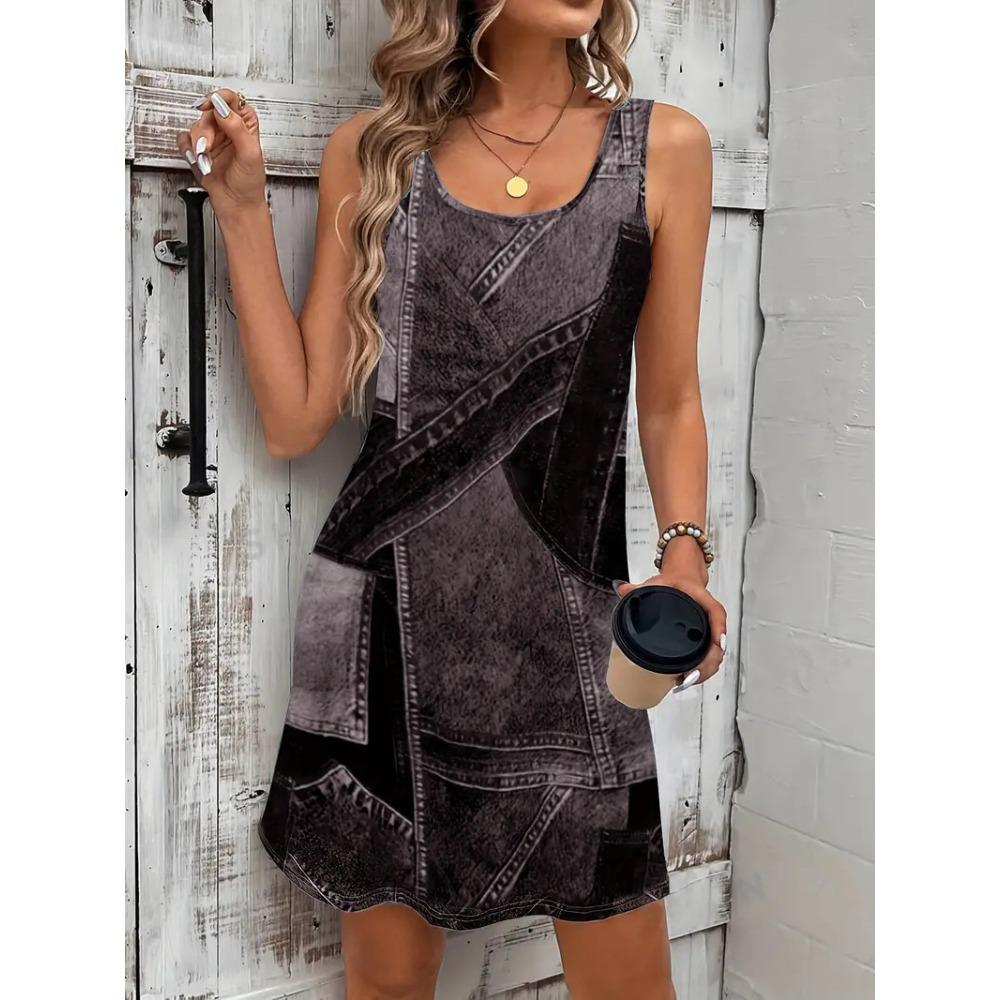 JPNTKY Fashion Summer Spring Sleeveless U-Neck  Casual Dresses S чёрный