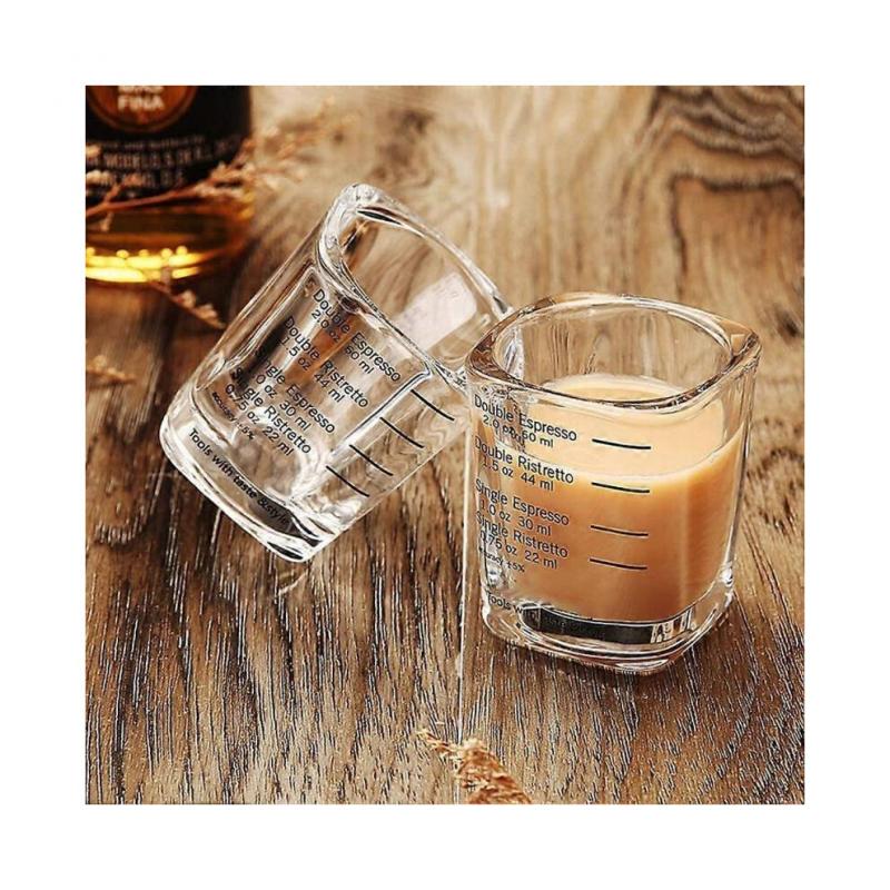 Espresso Shot Glasses Measuring Cup Liquid Heavy Glass 60ml Glass Mini Measures Square Heavy Base, 2pc