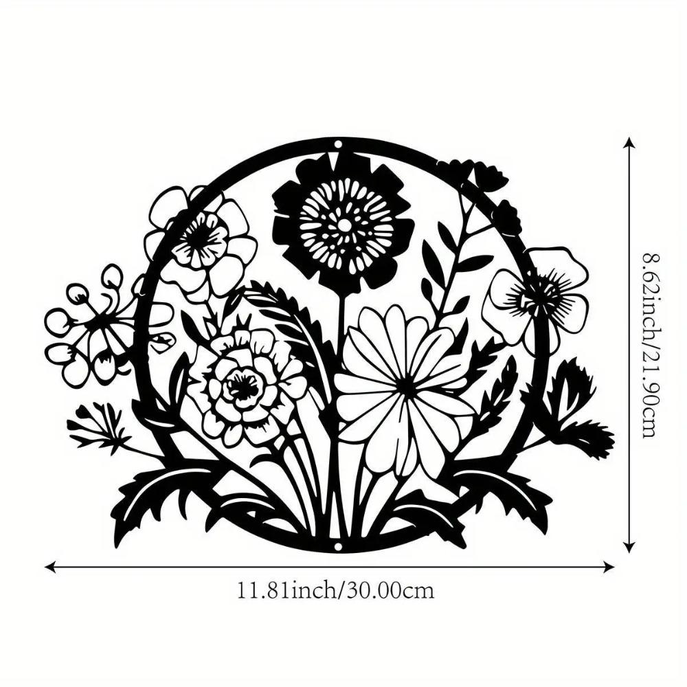 

Metal Wildflower Wall Art, Outdoor Garden Terrace Decor Sculpture, Living Room Balcony Indoor Home Decoration, Intricate Floral Design 12in