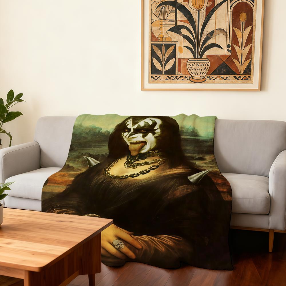 Mona Lisa Smile Art Funny Blanket Super Warm Comfortable Plush Throw Blanket Child Home Sofa Bedroom Gift