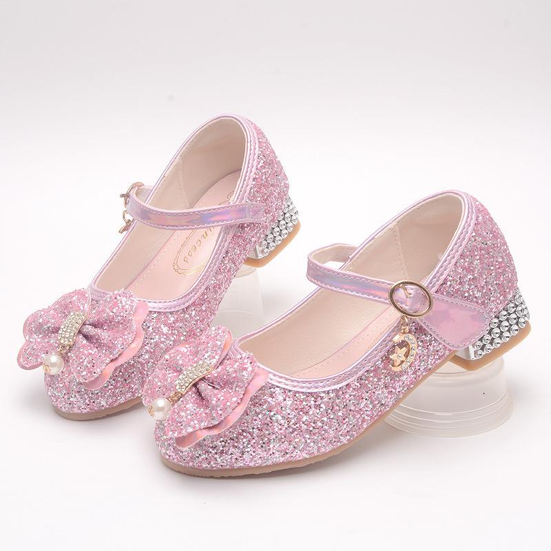 

Девочки Мягкая подошва Высокие каблуки Хрустальные туфли Туфли принцессы Модные Кожаные туфли для выступлений 27