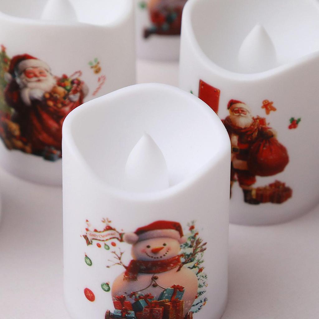 6PCS LED Christmas Candles Flameless Santa Claus Snowman Electronic Candle for Holiday Home Atmosphere Lighting Xmas Gift