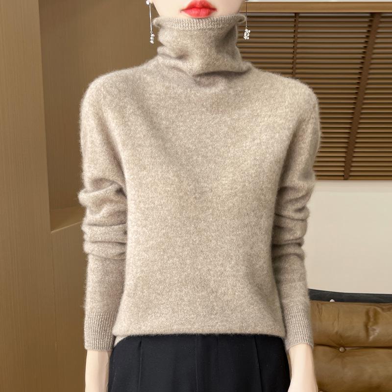 Suéter de Cachemira de Visón de Cuello Alto para Mujer Jersey para Mujer Otoño e Invierno Suéter de Punto Suelto Bajo Moda Top Básico