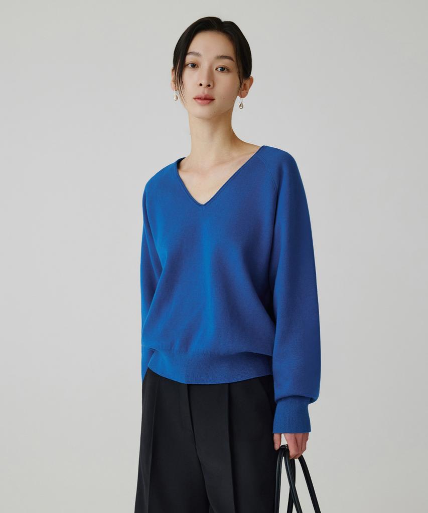 Siyajyu Sikn2181 Balloon V-Neck Loose Fit Knit_Blue