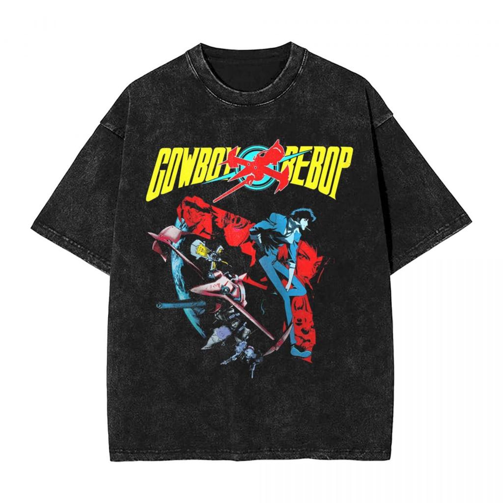 Manga Cowboy Bebop T Shirt Spike Spiegel Graphic Tshirt Washed Oversized TShirt Men Women Clothes Short Sleeve Cotton Tees