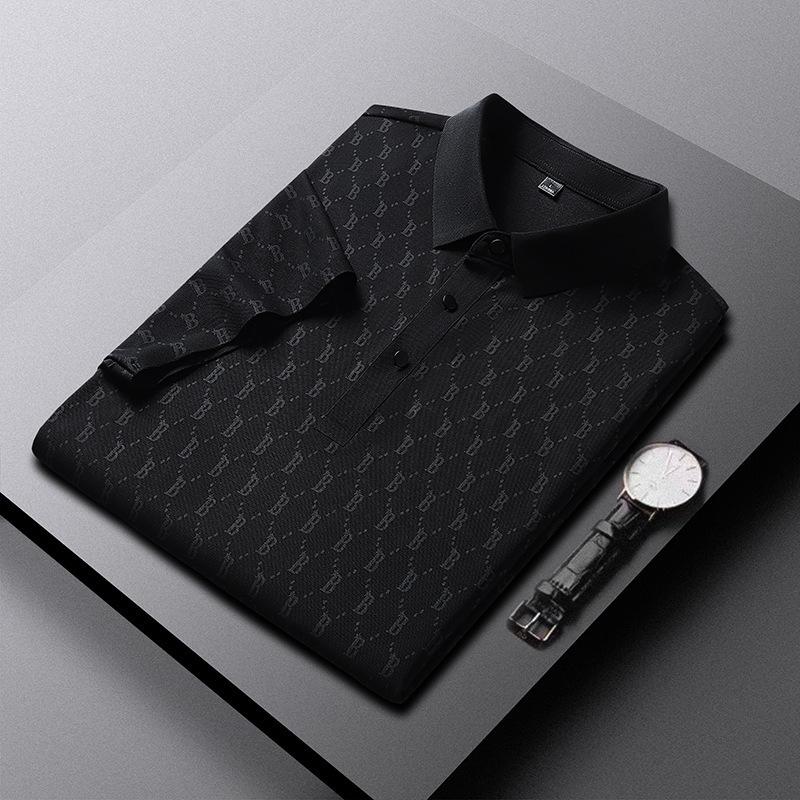 Men's Summer Ice Silk Short Sleeve Polo - Casual, Lightly Elastic, Mature Lapel T-Shirt.