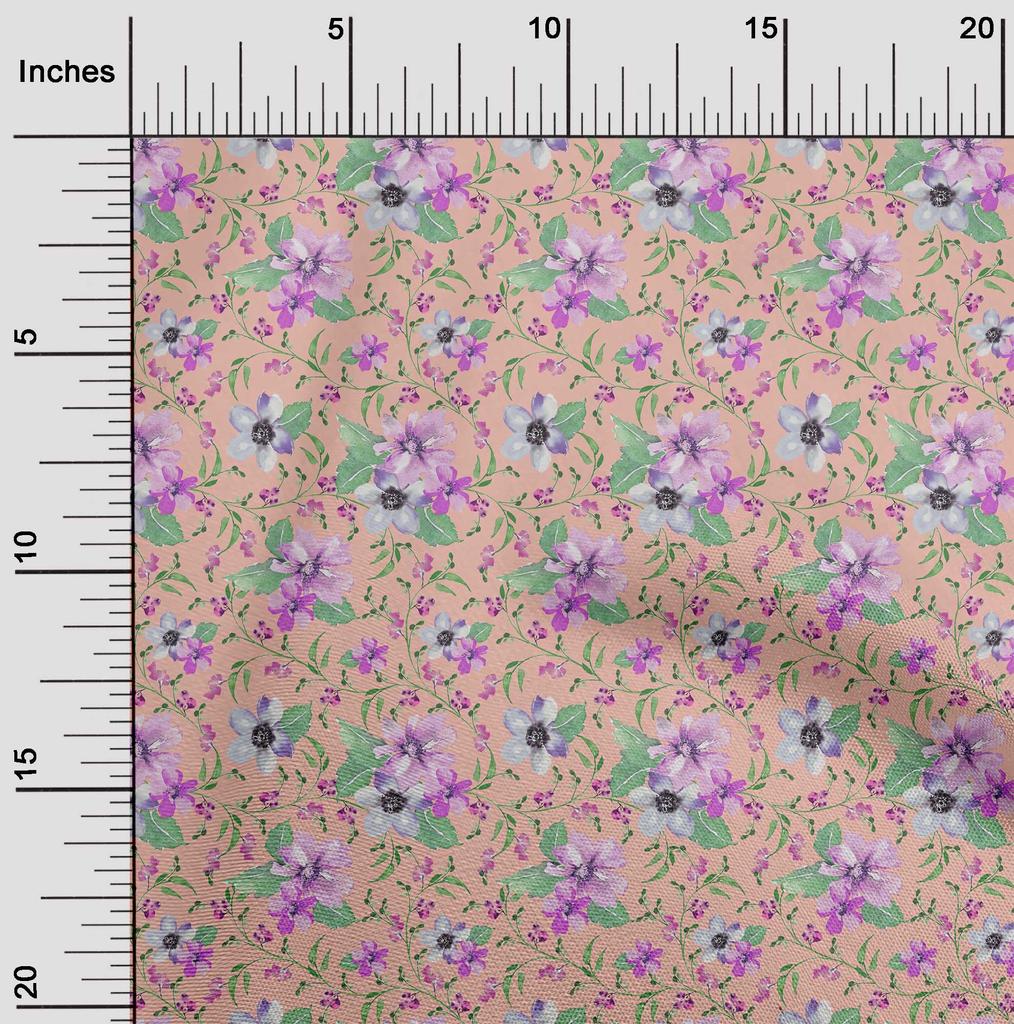 oneOone Cotton Flex Fabric Watercolor Leaves & Flower Floral Print Sewing Fabric BTY 40 Inch