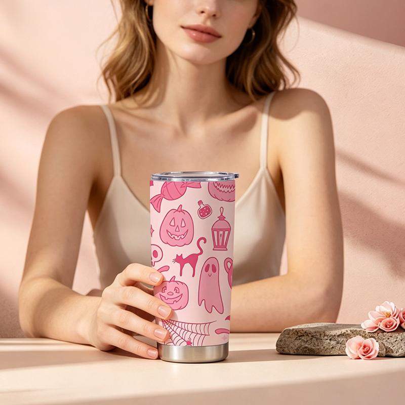 591ml Car Tumbler Pumpkin Ghost Castle Element Straw Cup Insulated Travel Cup Stainless Steel Tumbler Straight Tumbler Tumbler With Lid 591ml Car Tumbler
