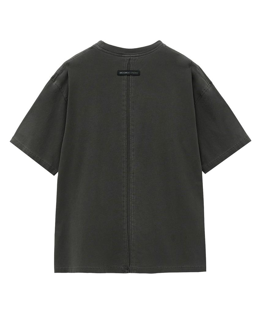 MOZMOZ Back Slit Oversized Pigment Short Sleeve T-Shirt Charcoal