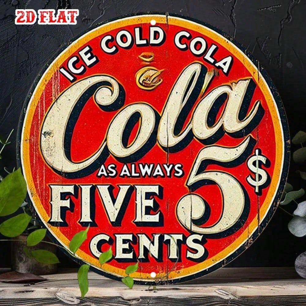 

Vintage Cola Round Tin Sign, Retro Aluminum Metal Poster for Bar Wall Decor