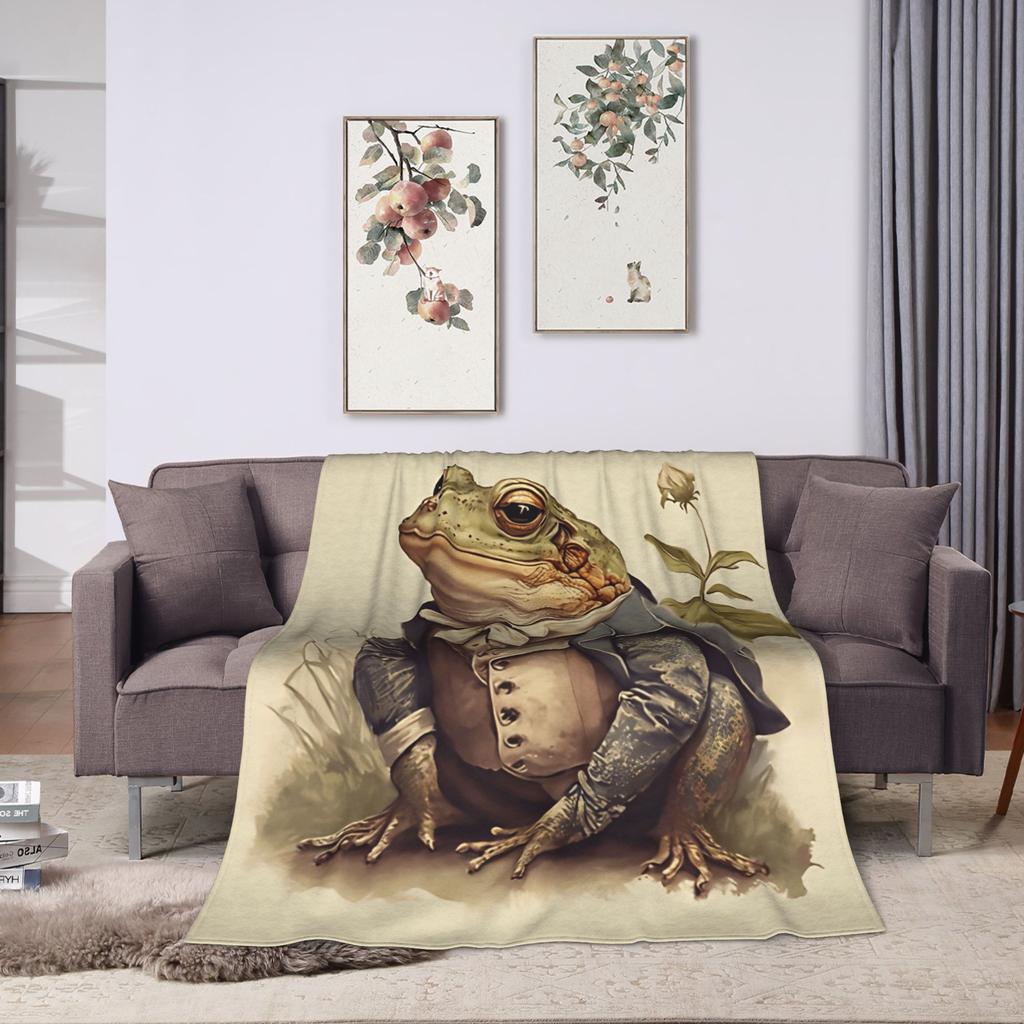 Gentleman Frog Flannel Blanket Winter Warm Throw Blanket for Kids Living Room Comfortable Bedspread Sofa Bed Cover