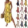 Damenmode Casual V-Ausschnitt Ärmellose Kleider Print Kleider Strand Lange Kleider